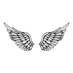 illustration of wings in tattoo style isolated on white background. Design element for logo, label, badge, sign.