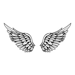 illustration of wings in tattoo style isolated on white background. Design element for logo, label, badge, sign.