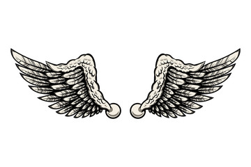 illustration of wings in tattoo style isolated on white background. Design element for logo, label, badge, sign.