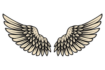 illustration of wings in tattoo style isolated on white background. Design element for logo, label, badge, sign.