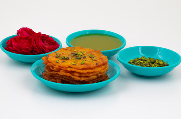 Indian Traditional Popular Sweet Food Malpua or Amalu isolated on White Background