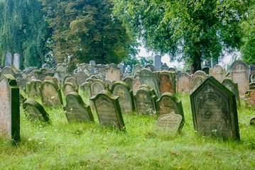 old jewish cemetery with stone tombs