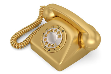 Gold Vintage Styled Rotary Phone Isolated in white background.  3d illustration