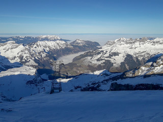 Fototapeta na wymiar Winter landscape from mount Titlis over Engelberg on Switzerland