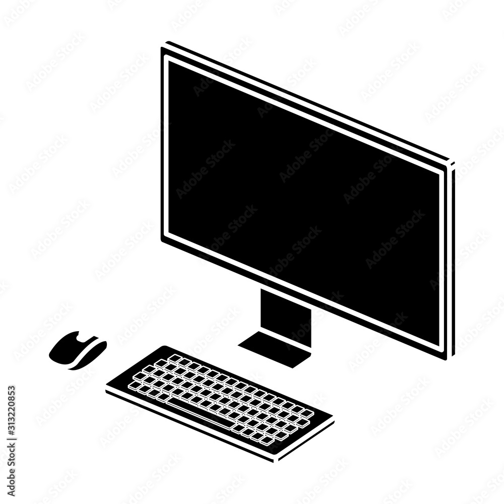 Poster silhouette of computer desktop device isolated icon