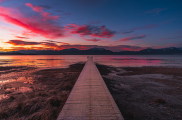 sunrise and sunset on a big lake