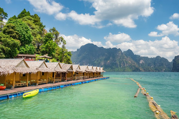 Raft houses on Cheow Lan lake in Khao Sok National Park