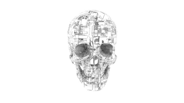 Hacker attack - computer circuit textured skull 3D model illustrating malware and infection