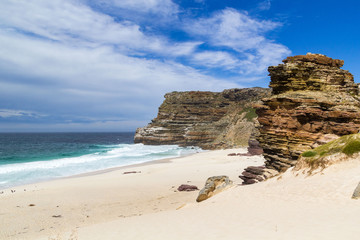 Fototapeta na wymiar Lonely Dias Beach at Cape of Good Hope on a sunny day, South Africa