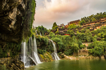 Furong Ancient Town, Hibiscus Town with the great waterfall in Xiangxi Hunan, China