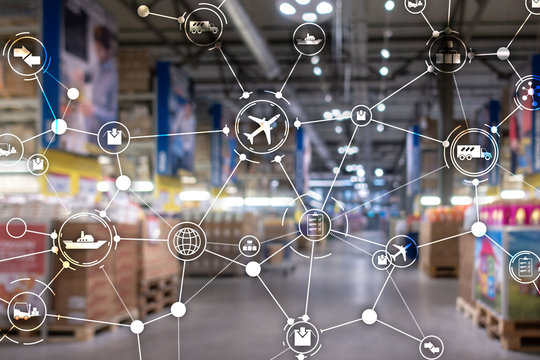 Global logistics network concept. Delivery Planning on virtual screen.