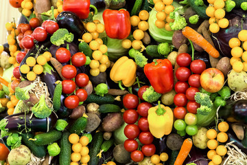 Harvest various fresh vegetables in close-up.