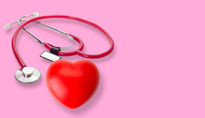  medical stethoscope and red heart , heart check.
