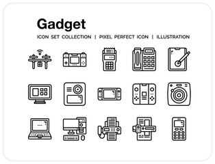 Gadget Icons Set. UI Pixel Perfect Well-crafted Vector Thin Line Icons. The illustrations are a vector.