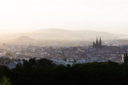 Panoramic view of the city of Clermont-Ferrand with its cathedral