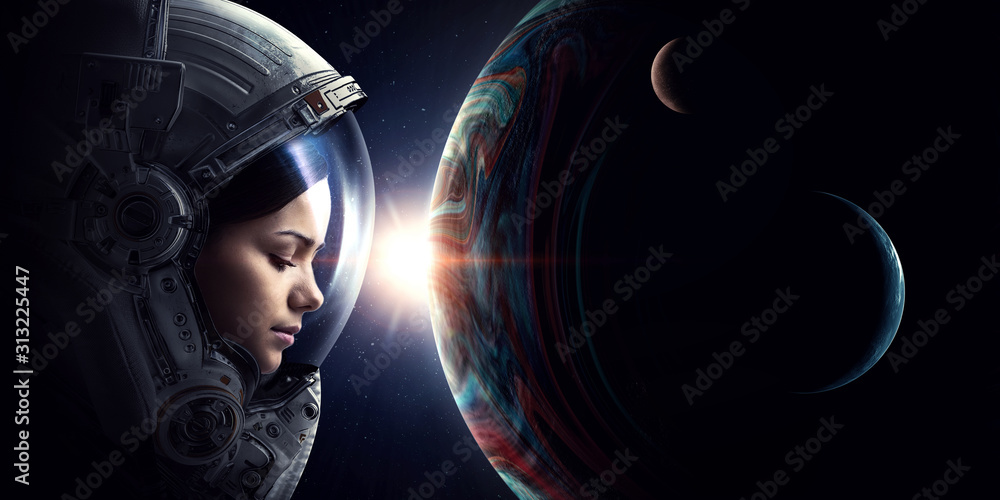 Wall mural exploring outer space. mixed media