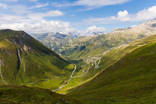 Serpentine road of the alpine Furka pass, Switzerland