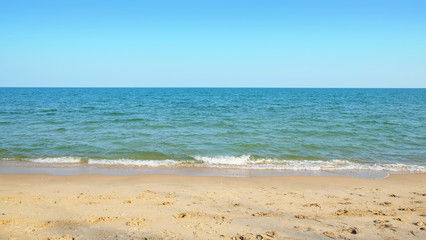 Fototapeta na wymiar Clear sand beach and sky background.
