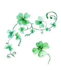 Watercolor Lucky clover. Saint Patrics day. Green clover clipart. Wedding templates. Hand Painted. Scrapbooking