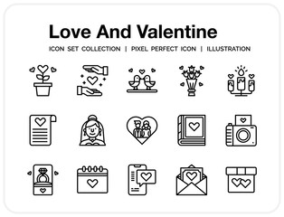 Love Icons Set. UI Pixel Perfect Well-crafted Vector Thin Line Icons. The illustrations are a vector.