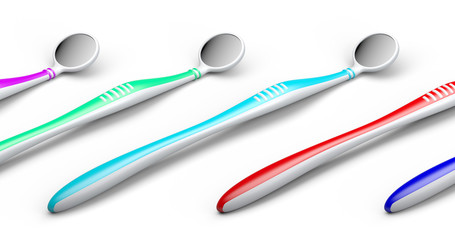 No trademarks. My own design of the dental mirror. 3D Illustration.