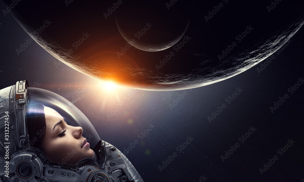 Wall mural exploring outer space. mixed media