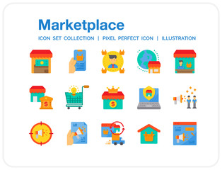 Marketplace Icons Set. UI Pixel Perfect Well-crafted Vector Thin Line Icons. The illustrations are a vector.