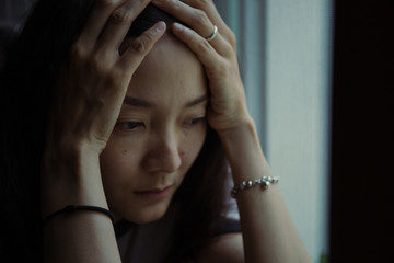 panic attacks alone young woman sad fear stressful depressed emotion.crying begging help.stop...