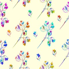 Children's drawing style, flowers seamless pattern. Multicolored naive style floral pencil hand drawn. Design for fabric, wallpaper, kids room, packaging, paper, print. Color design.