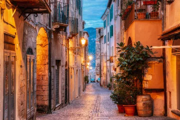  Terracina, Italy. Night Evening View Of Old Street In Illuminations © Grigory Bruev
