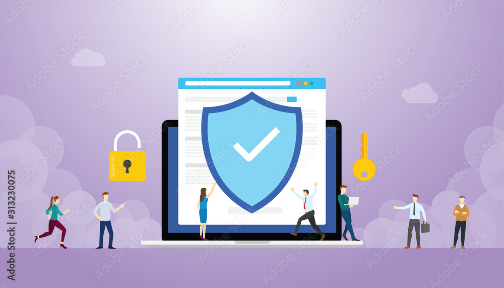 Aufkleber internet security concept with browser and people with modern flat style - vector