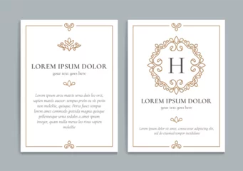 Fotobehang White vector greeting card with golden luxury frame template. Great for invitation, flyer, menu, brochure, monogram, background, wallpaper, decoration, packaging or any desired idea. © Annartlab