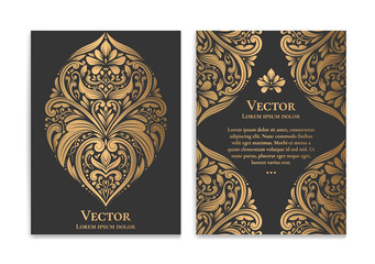Black and gold luxury invitation card design. Vintage ornament template. Can be used for background and wallpaper. Elegant and classic vector elements great for decoration.