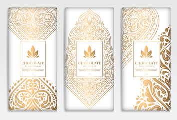Luxury golden packaging design of chocolate bars. Vintage vector ornament template. Classic elements. Great for food, drink and other package types. Can be used for background and wallpaper.