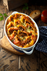Homemade pasta bake with minced meat