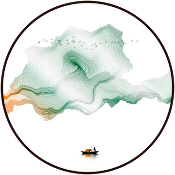 recommend clip art: Ink landscape decorative painting abstract color art line background