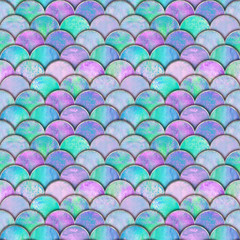 Mermaid fish scale wave japanese seamless pattern