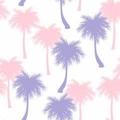 Palm trees seamless pattern. Tropical repeating background. Nature print. Fabric design, wallpaper. Pink violet background.