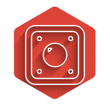 recommend clip art: White line Electric light switch icon isolated with long shadow. On and Off icon. Dimmer light switch sign. Concept of energy saving. Red hexagon button. Vector Illustration