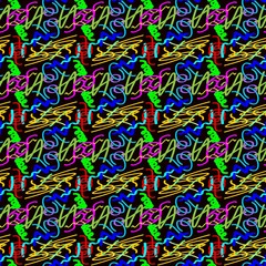 abstract seamless pattern on a black background. bright multicolored doodles. the Memphis style. wallpaper