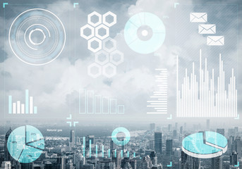 Stock market data on background of cityscape