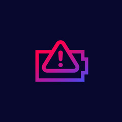 Battery warning vector icon for web and apps