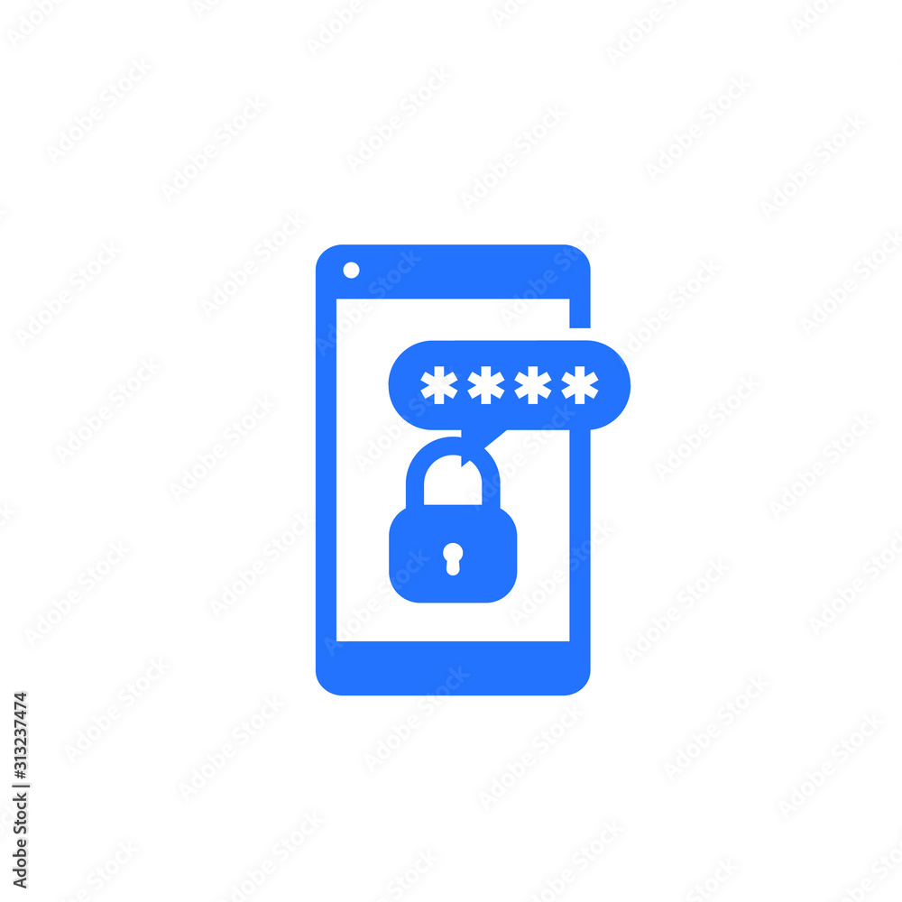 Poster mobile security, authentication and password access icon on white