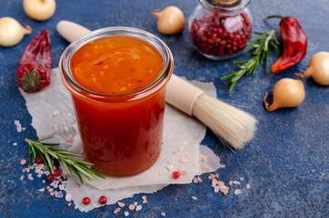 Homemade barbecue sauce in glass