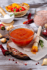 Homemade barbecue sauce in glass