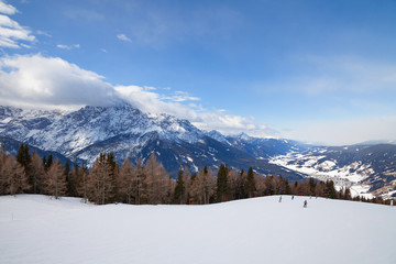 Fototapeta na wymiar Monte Elmo, Dolomites, Italy - Mountain skiing and snowboarding. Sexten (Sesto), Trentino-Alto Adige, Puster Valley (Alta Pusteria), South Tyrol. 