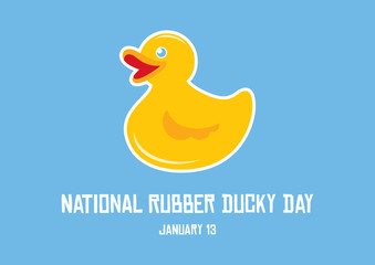 National Rubber Ducky Day vector. Yellow plastic duck vector. Yellow rubber duck isolated on a blue background. Rubber Ducky Day Poster, January 13
