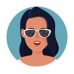 Fototapeta na wymiar beautiful woman with sunglasses in frame circular vector illustration design