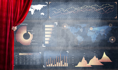 Business success strategy concept presented by infographs on concrete wall