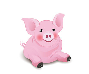 Rosa Schwein liegend und glücklich, Vektor Illustration freigestellt auf weißem Hintergrund